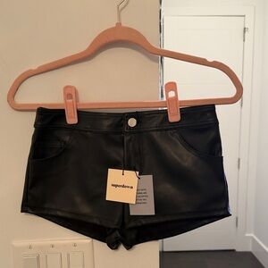 Superdown High Waist Black Leather Shorts